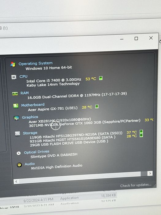 Calculator/pc Gaming Acer Nitro • i5-7th Gen• 16gb• GTX 1060