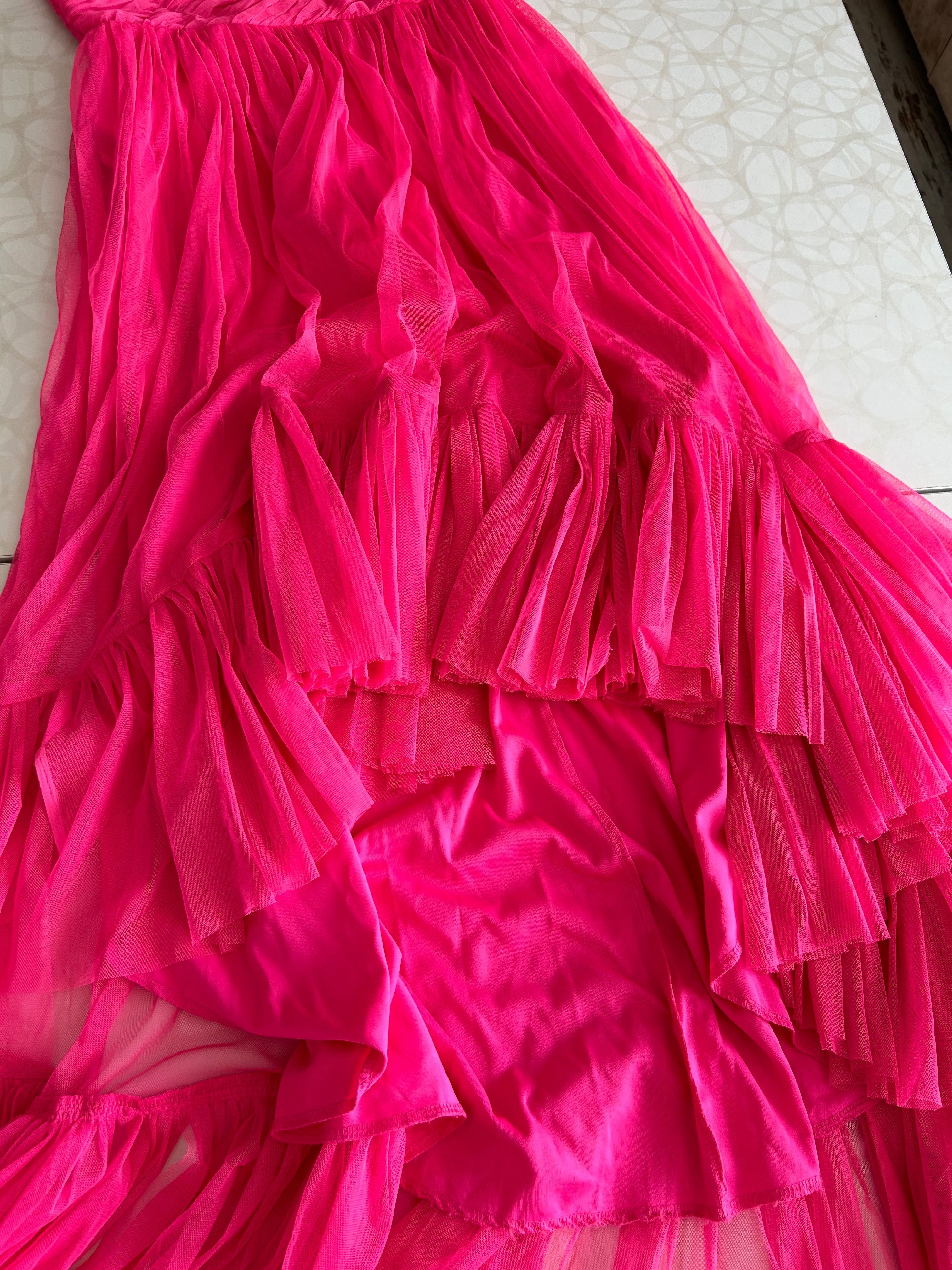 Цикламена дълга рокля Lace&Beads с тюл, размер С