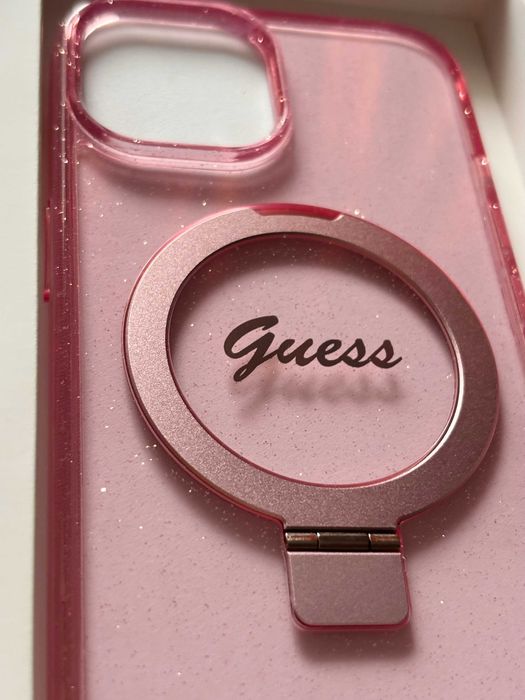 Husă iPhone 15 Originală GUESS Roz Glitter – Nouă, Premium, Sigilat