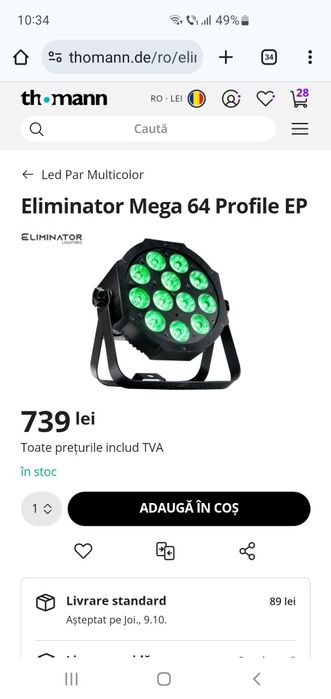 Lumini ambientale ADJ MEGA 64 PROFILE PLUS cu valiza și telecomandă.
P