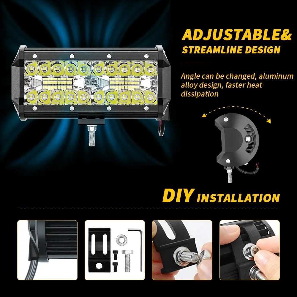 120W COMBO LED Фарове с Окабеляване Реле Бутон Диодни Фарове с Кабели