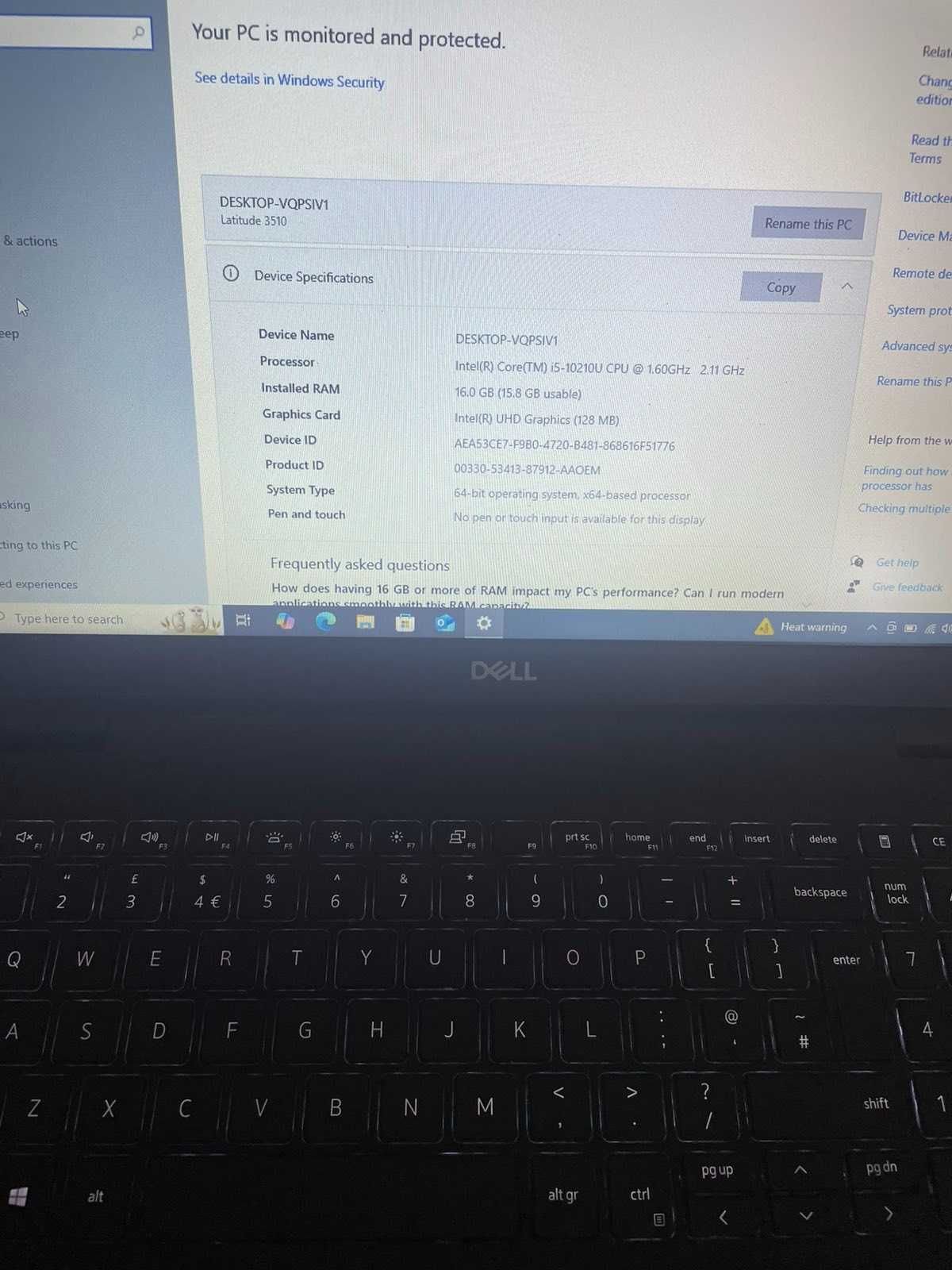 15.6” Dell Latitude 3510 - i5 10th gen / 16 RAM / 256GB NVMe
