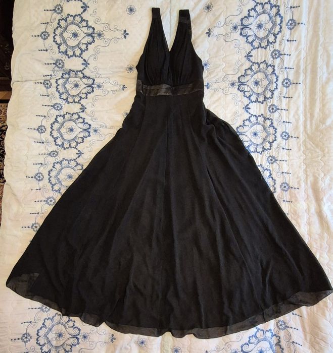 Set unicat Rochie de seara neagra + top auriu dantela brodat + geanta