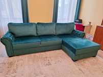 Coltar living extensibil pe stanga Eco Chester, cu lada, verde, 282 x