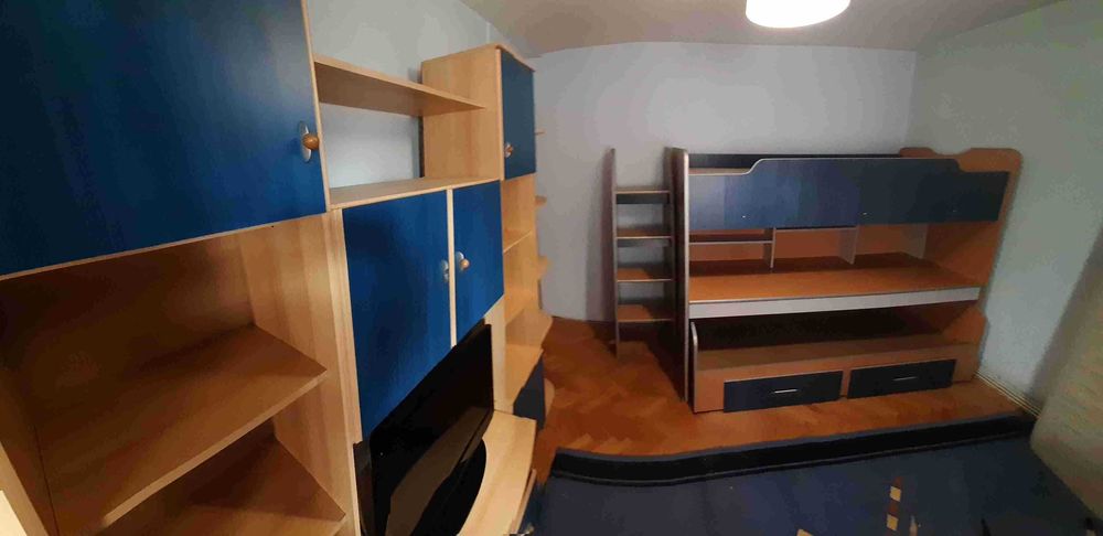 Vand dormitor copii cu pat etaj si biblioteca