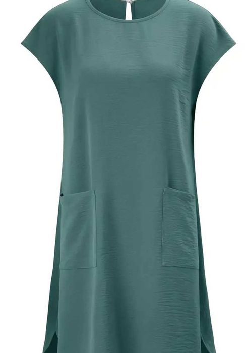 Лятна дамска рокля с кръгло деколте, права форма и двойни джобове