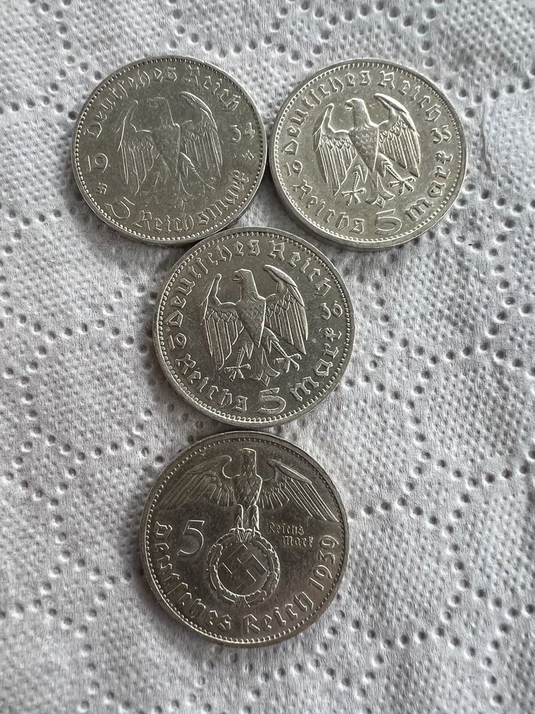 WW2 Lot monezi 5 Mark argint 1934,1935,1936 și 1939