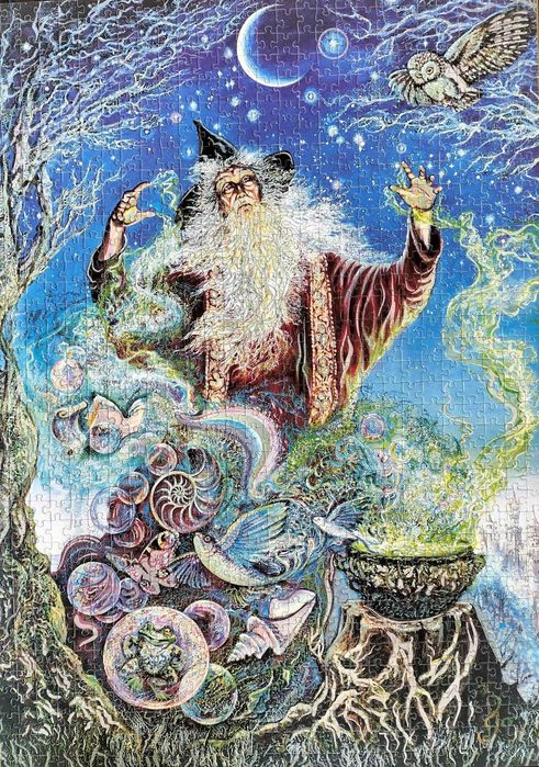 Merlin puzzle frumos fixat ca tablou, cu ramă