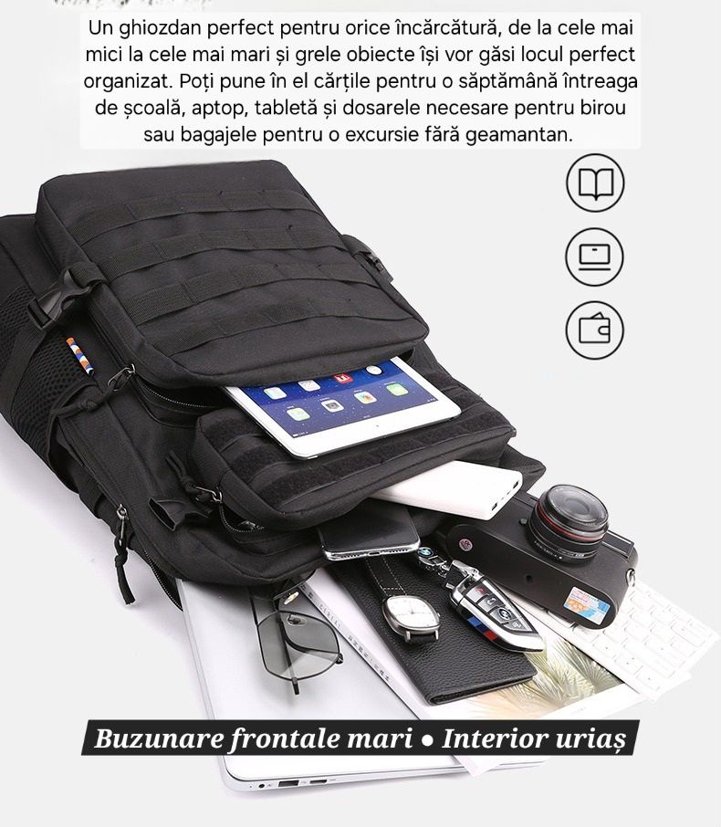 Ghiozdan XXL Army Molle Tactic. Burete pe spate și bretele.Cu aerisire