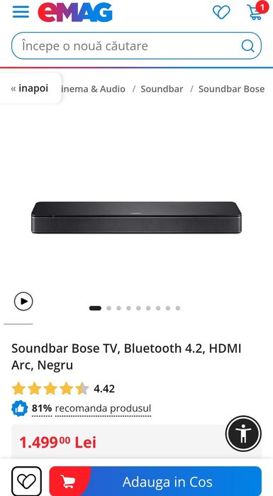Soundbar BOSE TV Speaker, 2.0, Bluetooth, negru, SIGILAT