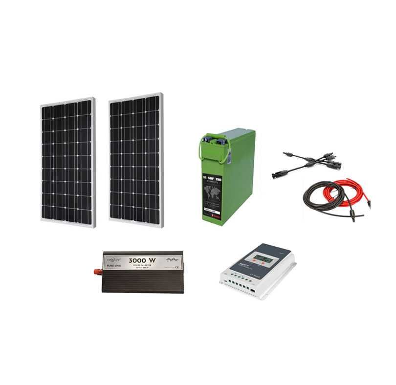 Kit fotovoltaic rulota/cabana 360 W pe 12 V cu invertor 3000 W