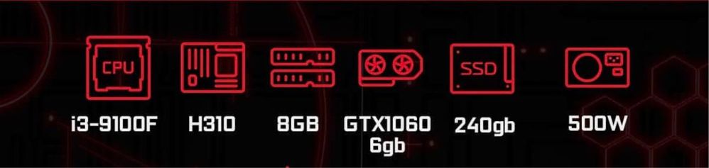 ПК GTX1060 6gb ,intel core i3-9100 ssd 240gb и hhd с 1терабайтом