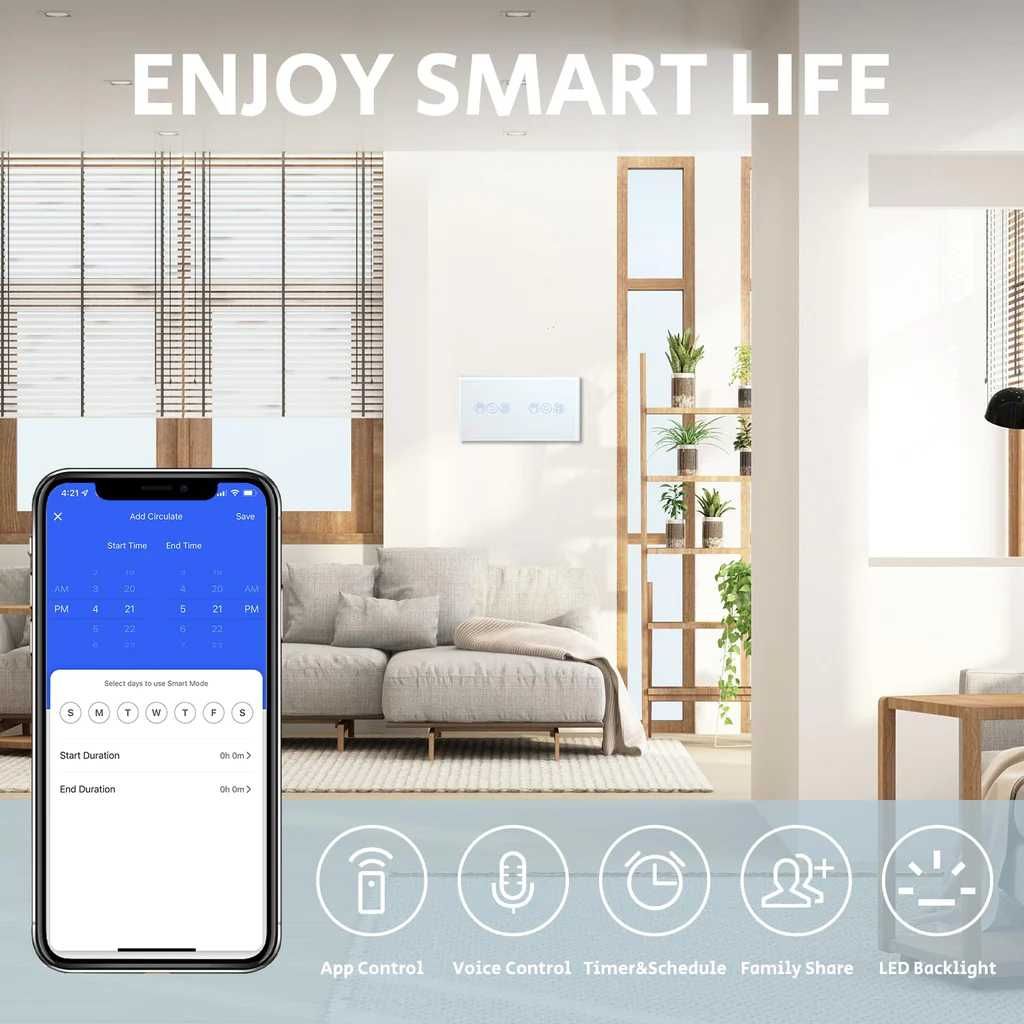 Intrerupator Dublu Jaluzeze, Digital touch, Wifi (Alexa,Google,Tuya)