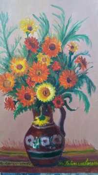 " Ulcior cu gerbera ", Maria Frânculescu ( 1922-2010 ), u/c , minunat