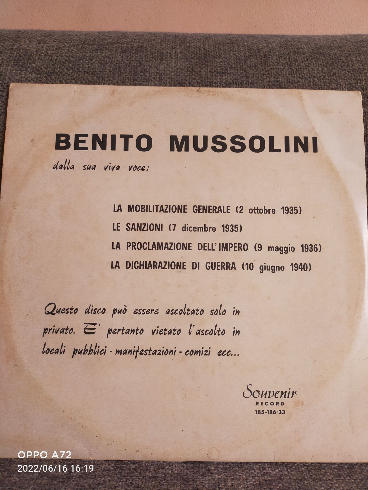 Disc vinil Benito Mussolini