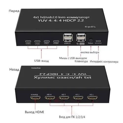 HDMI переключатель 4X1 HDMI+USB, HDMI Switch 4X1 HDMI+USB  4X4X4