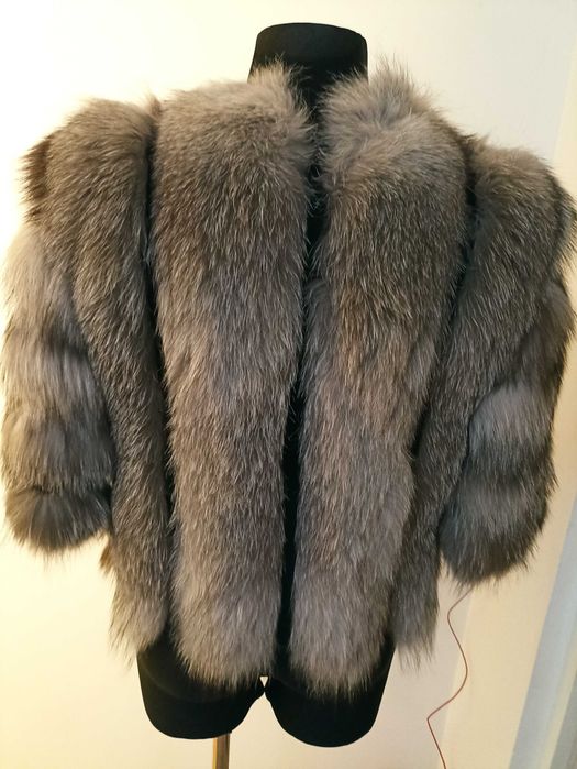 Blana Naturala Vulpe argintie cu Piele Naturala ,S