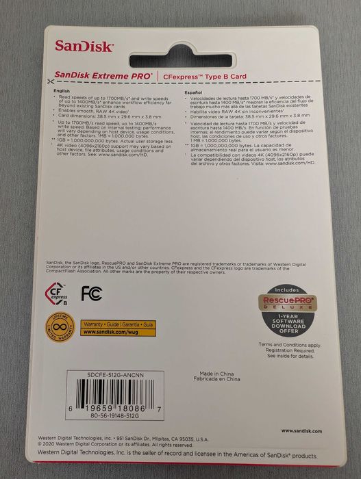 SanDisk CFexpress type B card 512GB