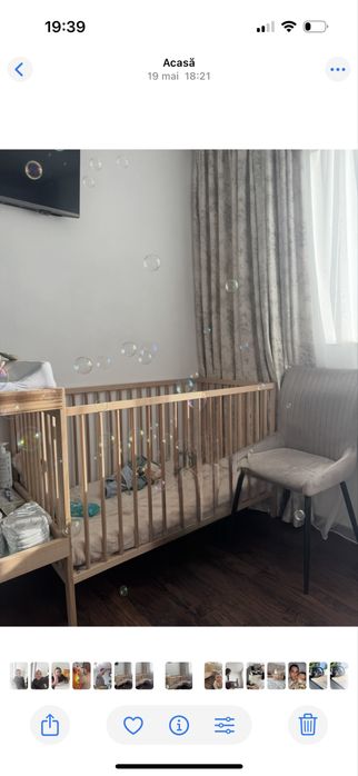 Patuț copil si masuță de schimbat cu spatiu de depozitare