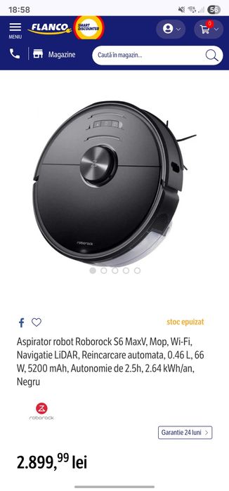 Roborock S6 MaxV - Aspirator robot, Navigare laser LiDAR, ReactiveAI