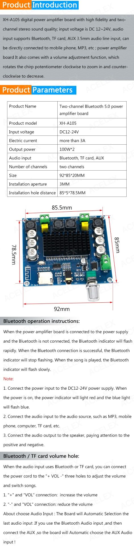 Amplificator XH-105 2x100w amplifier bluetooth aux card