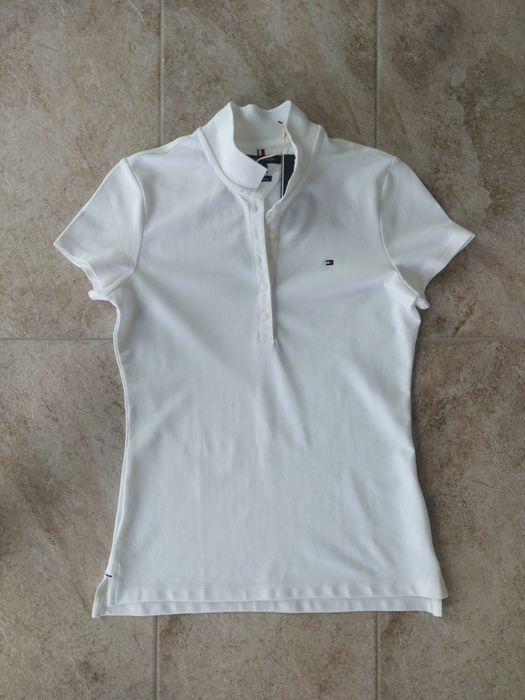 Tricou Tommy Hilfiger NOU alb, stil polo