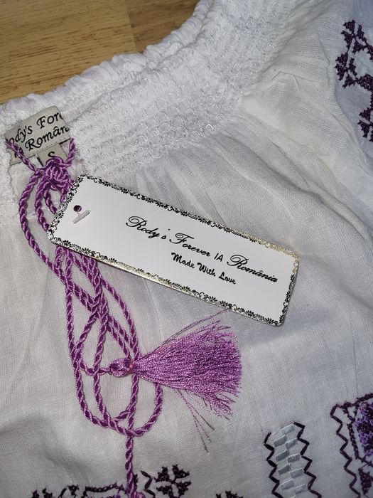 Ie tradițională românească nouă, mărimea S, bumbac 100%, broderie mov