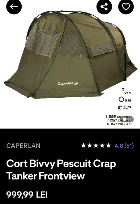 Cort Caperlan Tanker Frontview pescuit la crap