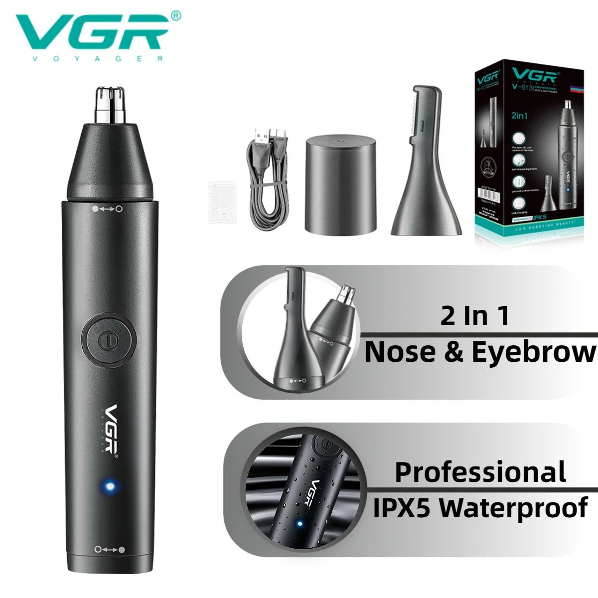 Водоустойчив тример за нос, уши и оформяне VGR V-613 2 в 1