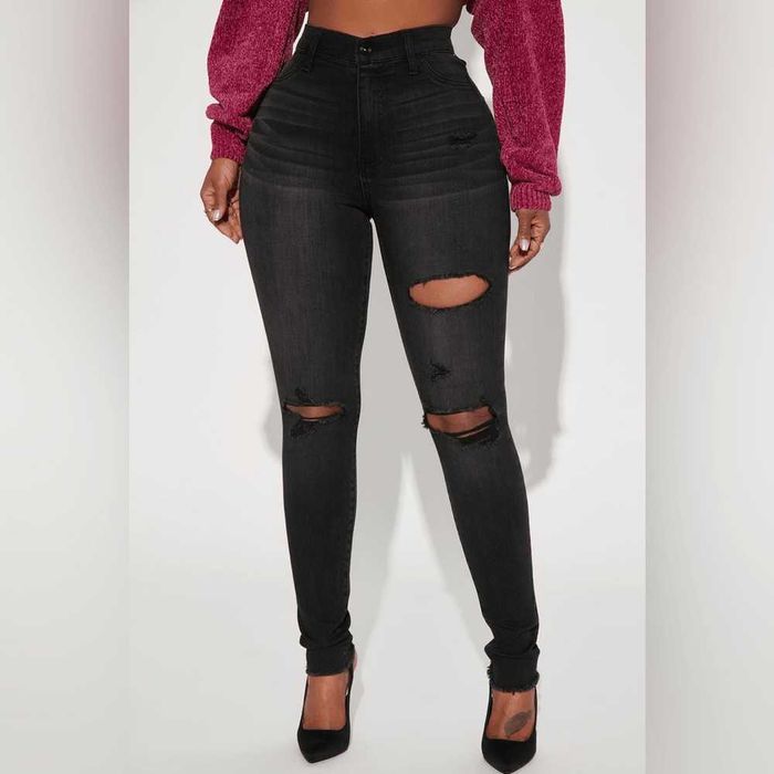 Blugi rupti bleu/ albi si negri cu talie inalta