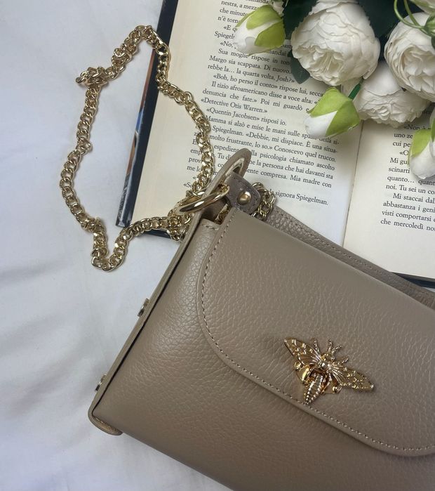 poșetă din piele naturală taupe