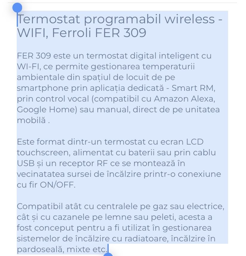 Termostat programabil wifi FER 309