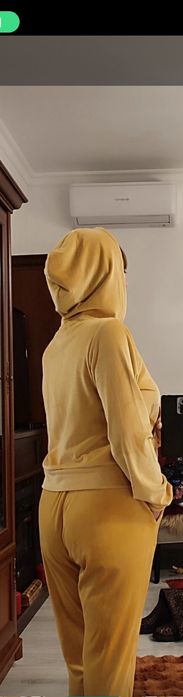 Trening gros din catifea fină, superb, 2 piese, galben auriu, S- M,
