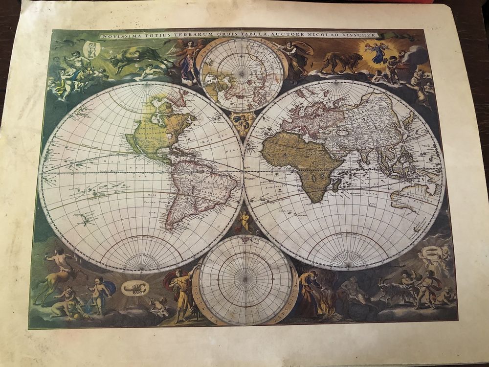 Harta lumii geografica si hidraulica, imagini vechi pt colectionari