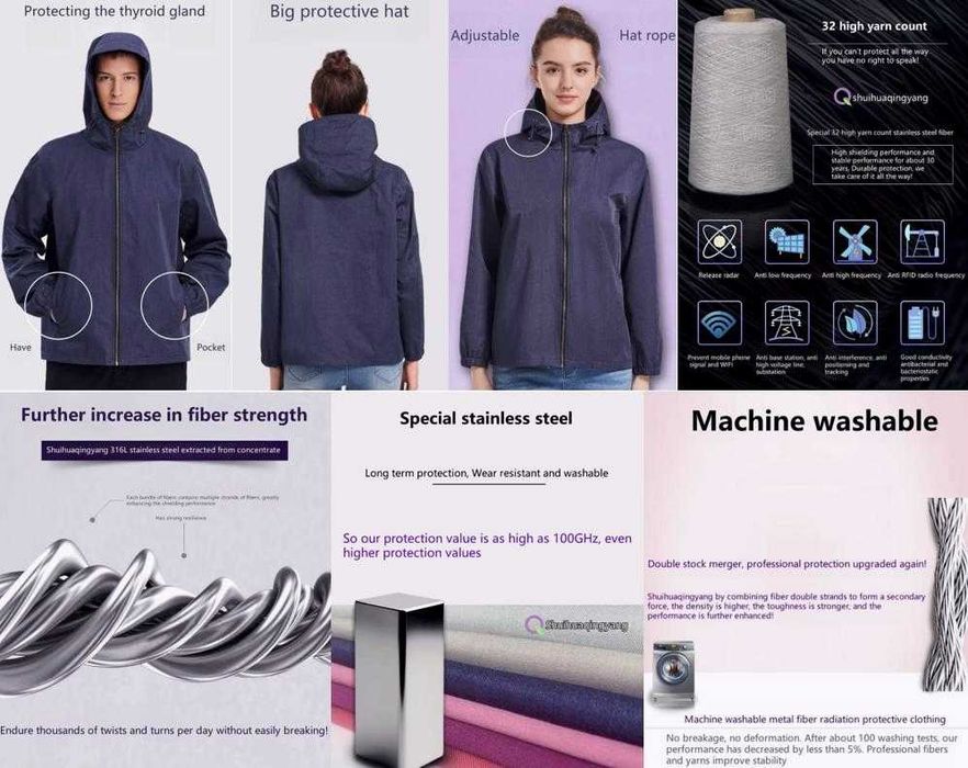 Екранирано Яке с Метални Нишки ЕМП Електромагнитен Щит EMP Излъчване