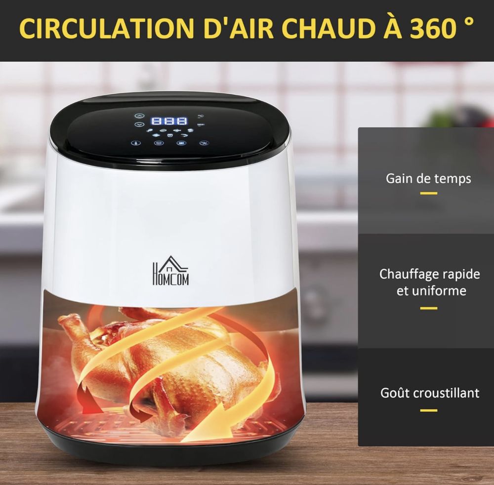 Фритюрник с горещ въздух HOMCOM 2.5 л 1300 W със 7 менюта