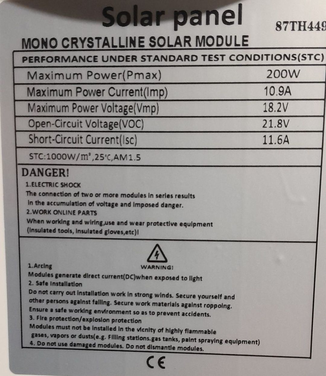 Panou solar fotovoltaic monocristalin 100W  200W