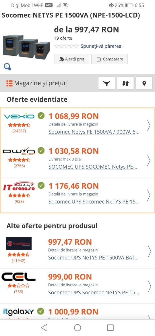 Ups socomec netys pe 1500 v / 900 W (fără acumulatori)