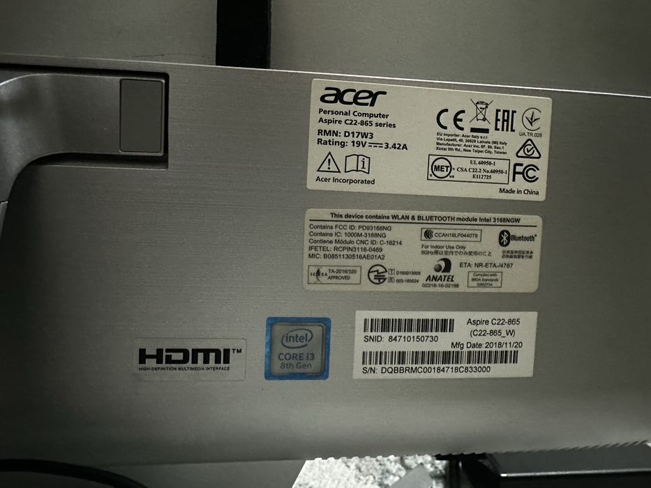 Срочно продается моноблок Acer aspire c22-865 в отличном состоянии