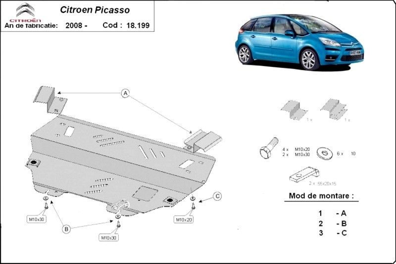 Scut motor metalic pentru Citroen C4 2004-prezent - otel 2-2.5mm