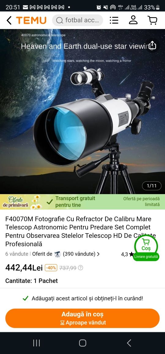 Telescop Astronomic F40070M (produs nou)