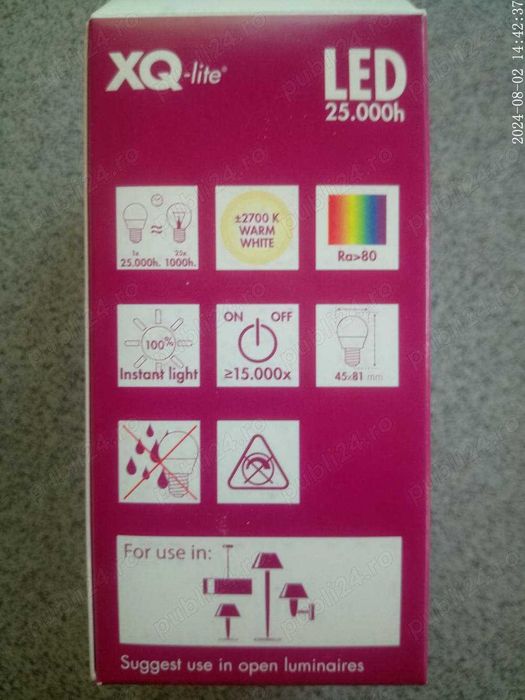 Bec led XQ-Lite, set 5 bucati, E27, 470lum, 2700K, glob mic