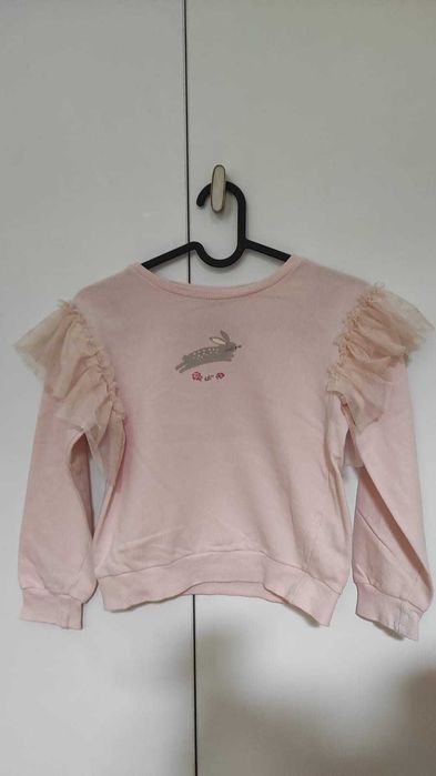 Bluza delicata roz pastel cu aripioare tulle,  fete 122-128