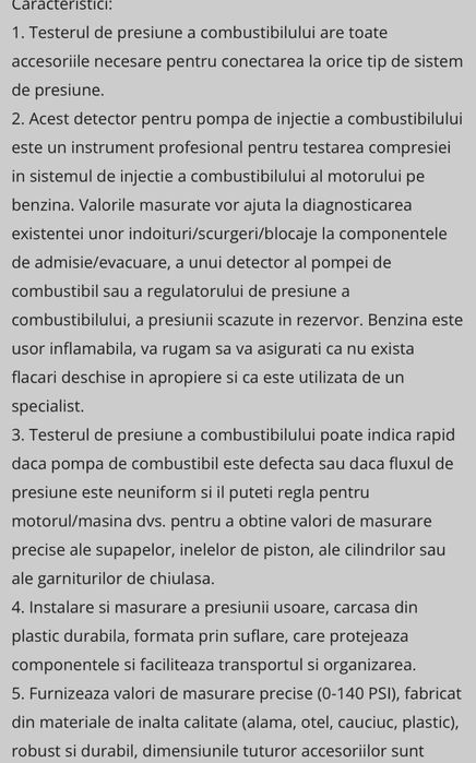 kit testare a presiunii combustibilului auto