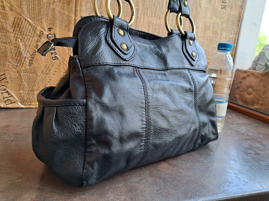 дамска чанта,черна кожена торба 5th Avenue-естествена кожа,