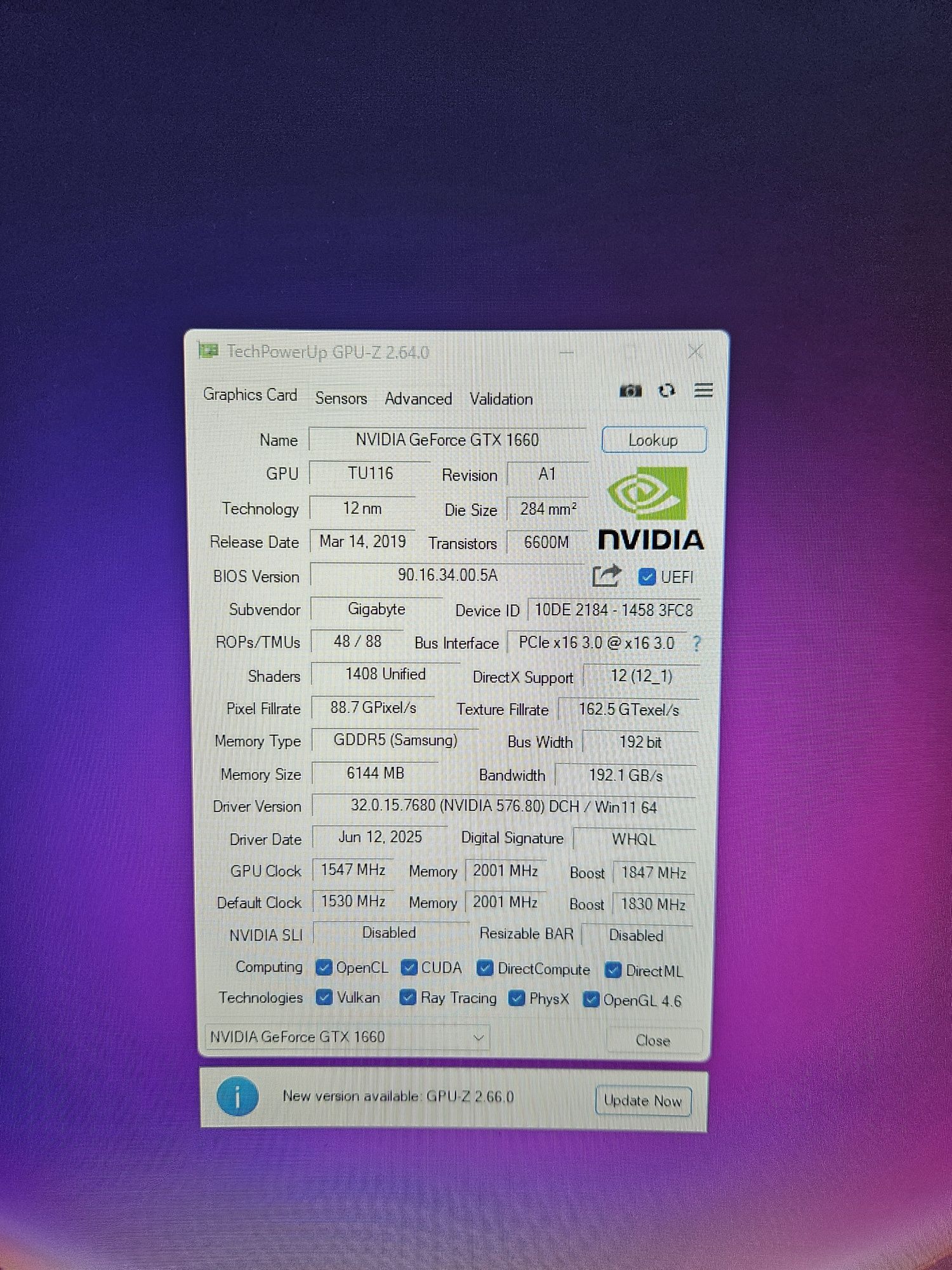 Gigabyte GTX 1660 6GB