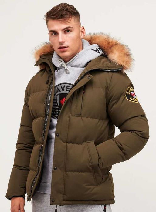 Geaca puf si pene parka XS S Zavetti Canada NOUA premium verde