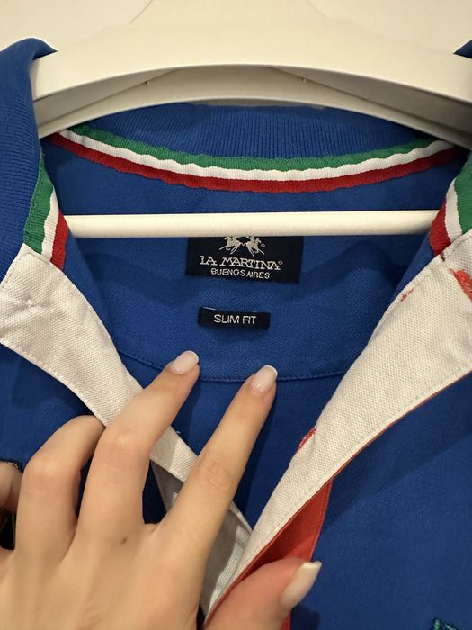 La Martina синя тениска с яка, размер Л slim fit