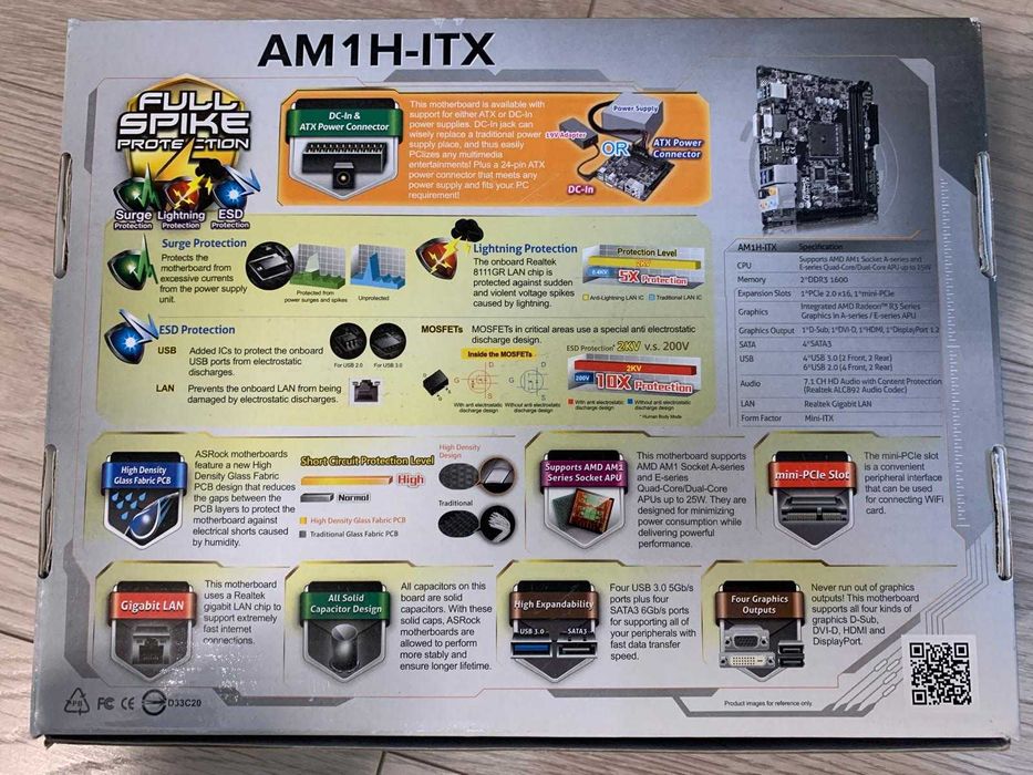 Placa de baza ASRock AM1H-ITX + Procesor AMD Athlon 5350 (APU)