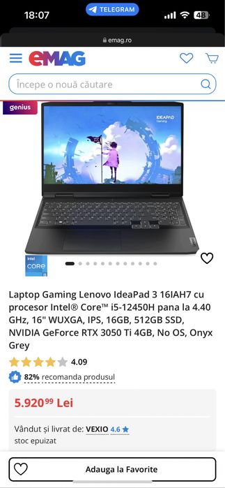 Laptop Gaming Lenovo IdeaPad 3 16IAH7